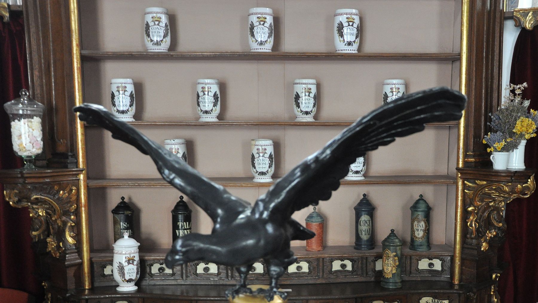 Kolostorkert a Belvárosban a Fekete Sas Patikamúzeum kiállításán